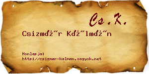 Csizmár Kálmán névjegykártya